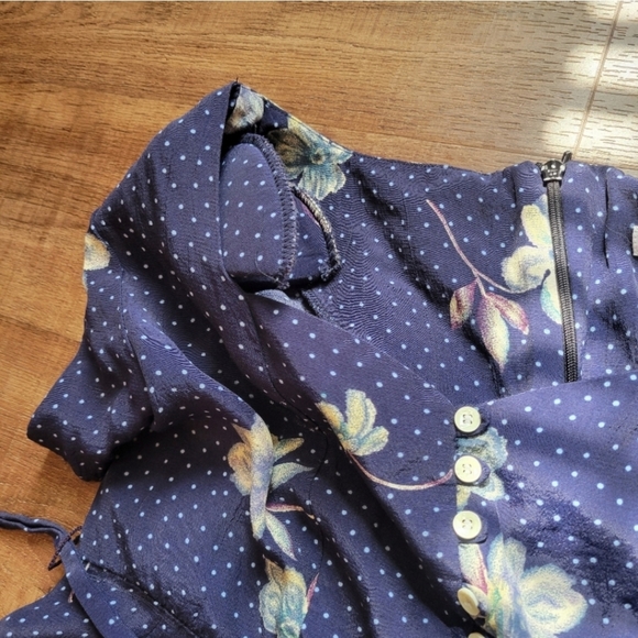 Vintage 80s/90s Jonathan Martin Blue Polka Dot Floral Maxi Dress Button Down - Picture 14 of 15